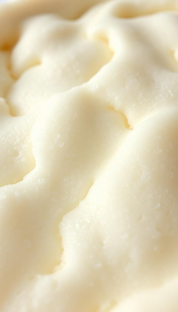 A delicate, fluffy Japanese cheesecake texture fills the frame, capturing the signature lightness and airy softness of this decadent dessert. The close-up perspective reveals intricate, cloud-like layers of spongy, silky cake, with a subtle, matte finish that gently reflects the soft, natural lighting from above. Hints of pale yellow and cream tones create a calming, appetizing atmosphere, inviting the viewer to imagine the melt-in-your-mouth experience of this culinary delight. The composition is balanced and symmetrical, lending a sense of harmony and visual appeal to this mouthwatering representation of the "Magic of Japanese Cheesecake".